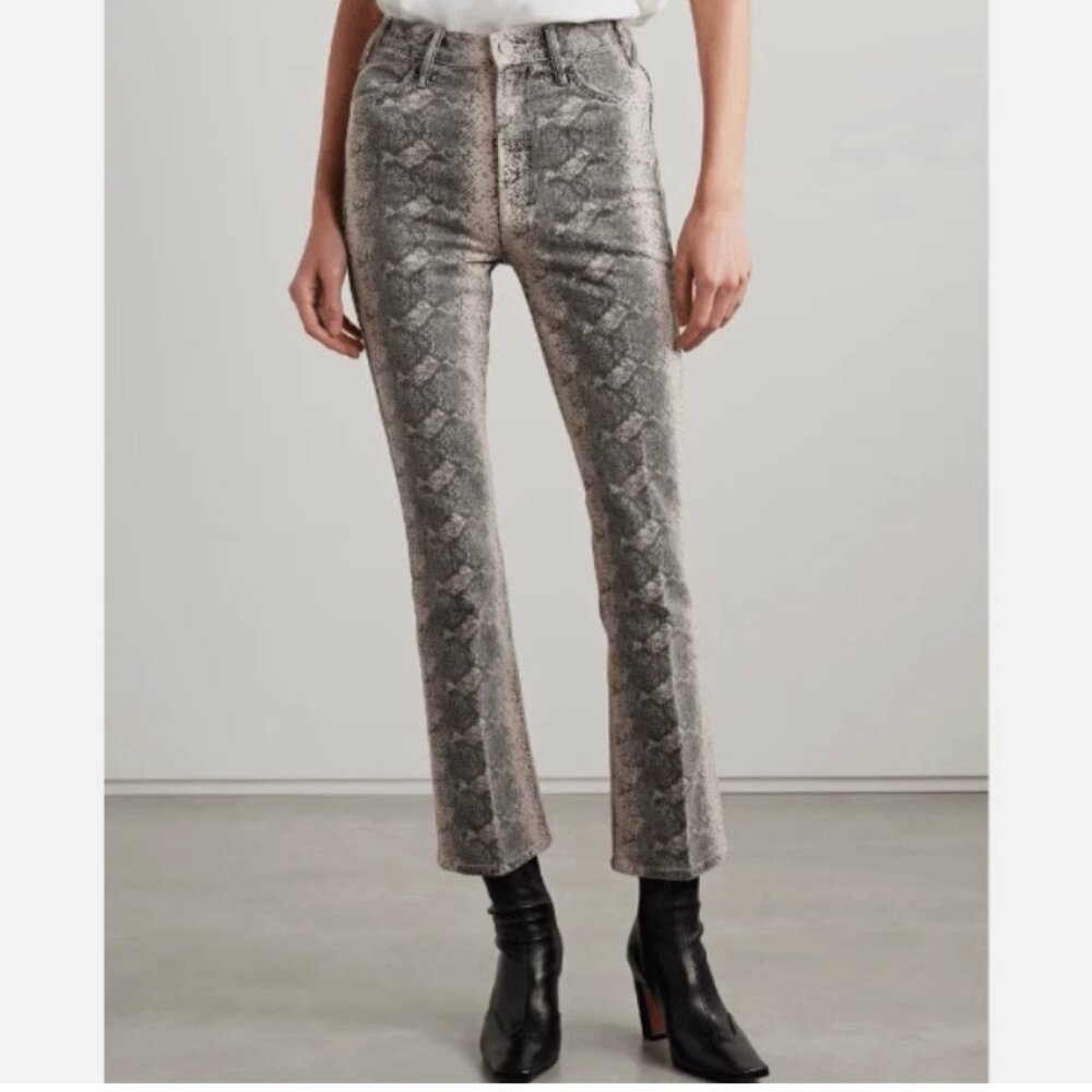 Brand New MOTHER The Huster Flood Snake Print High Rise Cropped Flare Jeans